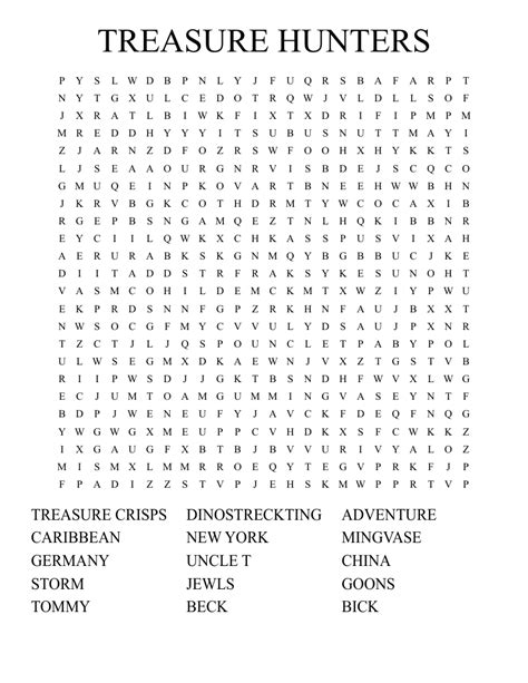 Treasure Hunters Word Search Wordmint