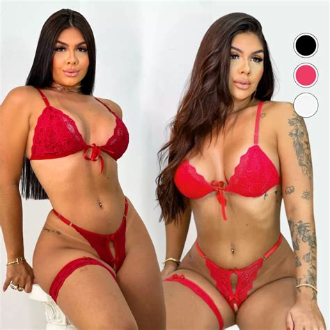 Conjunto Sexy Lingerie Apressadinha Trio Calcinha Sutiã E Perneira