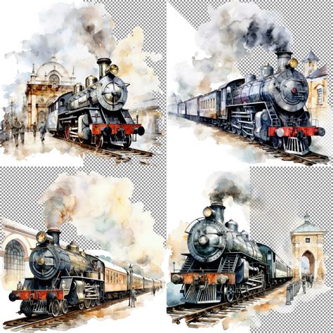 Vintage Steam Train Clipart,watercolor Illustration,art for Download ...