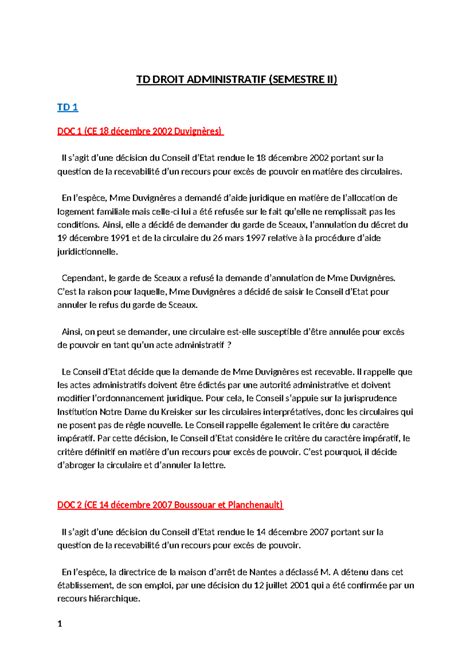 Droit Admin II 2021 2022 Séance 1 TD DROIT ADMINISTRATIF SEMESTRE II