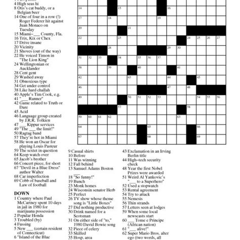 Daily Commuter Crossword Puzzle Answers Printable