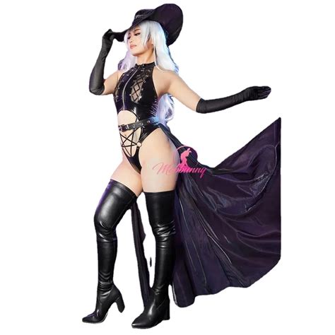 Mobbunny Halloween Dark Witch Sexy Lingerie Black Gothic Halter Bandage Bodysuit And Gloves With