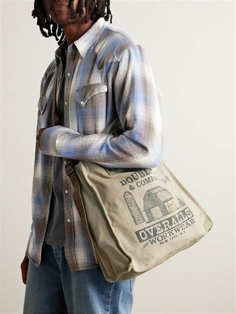 Rrl Leather Trimmed Logo Print Cotton Canvas Tote Bag Rrl