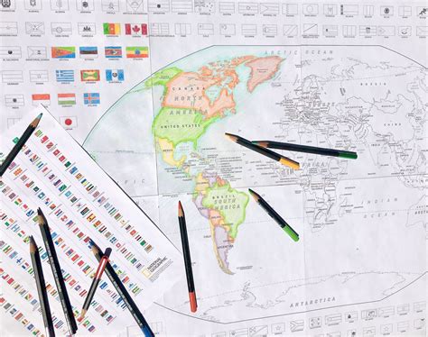 Download and color a free World or United States map with flags