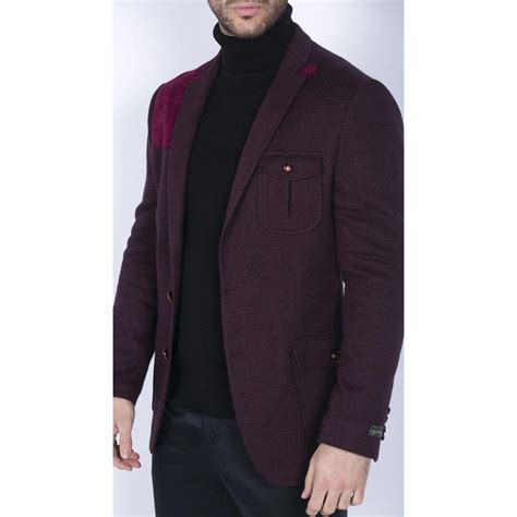 Mens Wool Tweed Shooting Jacket Hunting Blazer Check Elbow Patch Wine