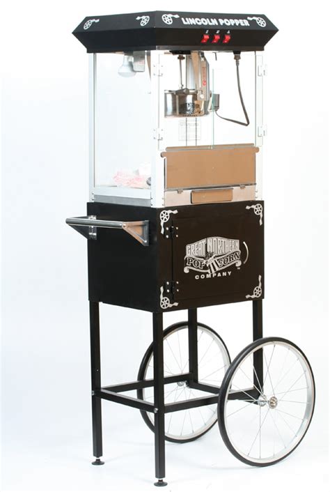 Lincoln 8 Ounce Black Antique Style Popcorn Popper Machine With Cart 8