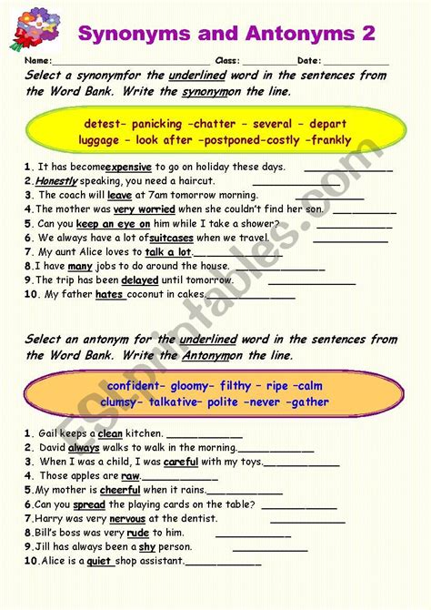 Synonyms Vs Antonyms Esl Worksheet By Elle