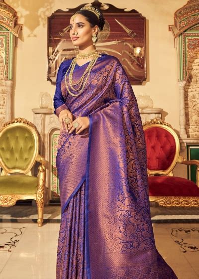 Stunning Royal Blue Woven Kanjivaram Silk Saree With 10015