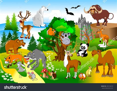 Large Group Animals Green Forest Vector Stock Vector (Royalty Free ...