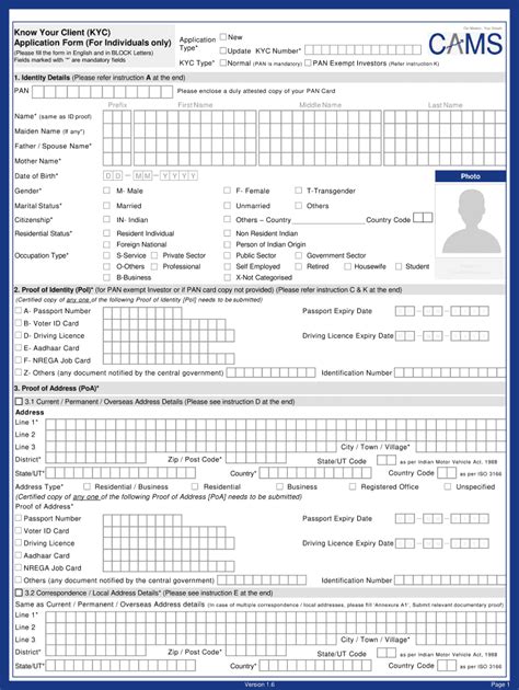 Cams Kyc Application Form Fill And Sign Printable Template Online