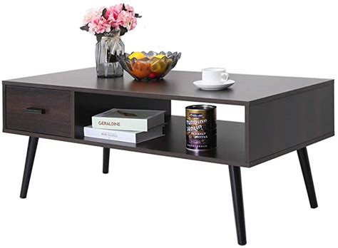 Iwell Mid Century Modern Coffee Table With Storage For Living Room