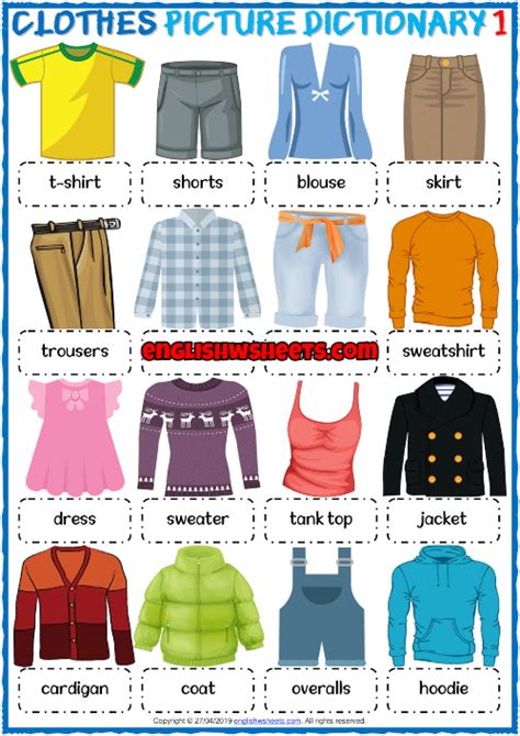 Clothes Esl Printable Picture Dictionary Worksheets