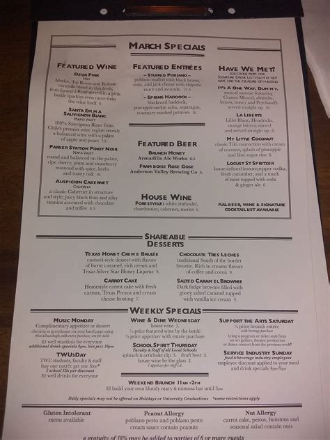 Menu at GreenHouse Restaurant, Denton