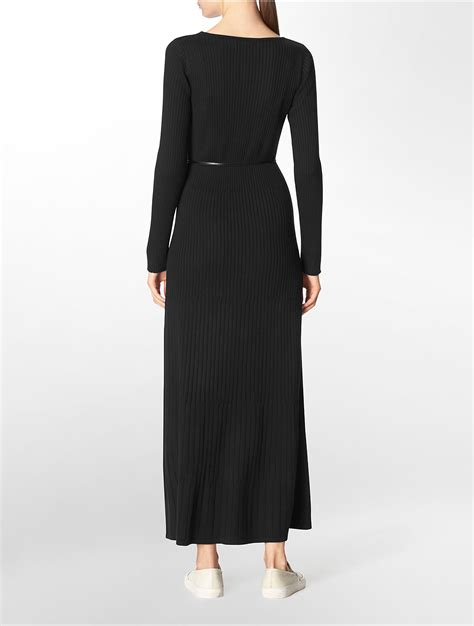 Lyst Calvin Klein Rib Knit Belted Maxi Dress In Black