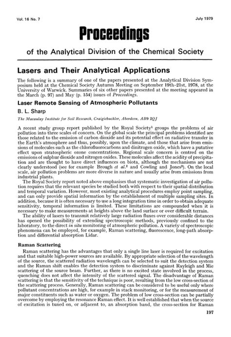 Lasers And Their Analytical Applications Laser Remote Sensing Of