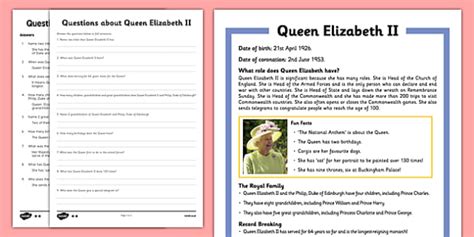 Ks Queen Elizabeth Ii Differentiated Reading Comprehension Activity