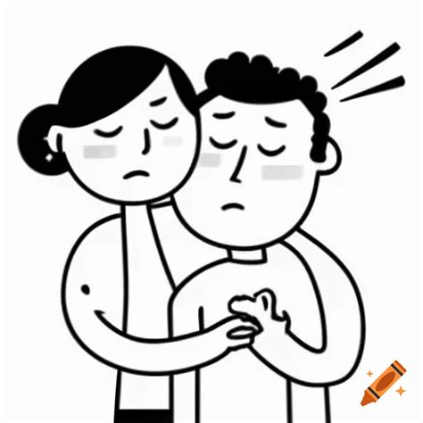 Black and white cartoon illustration depicting couple facing ...