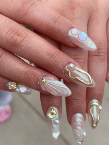 Under The Sea Seashell Nail Art Ideas Pearly Mermaid Nails