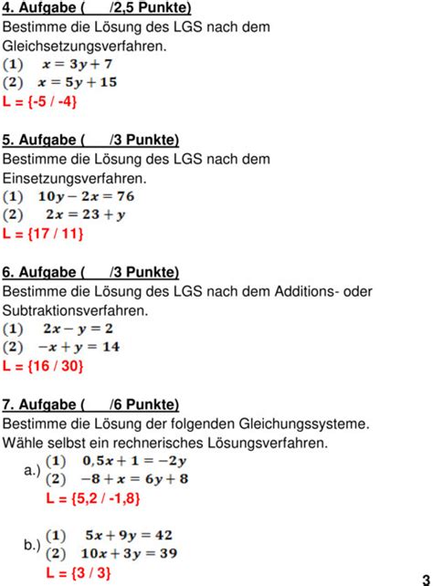 Klassenarbeit Zu Linare Gleichungssysteme