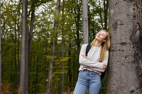 Portrait Of Alluring Relaxed Blonde Hiker Stock Image Image Of Selfcare Hiking