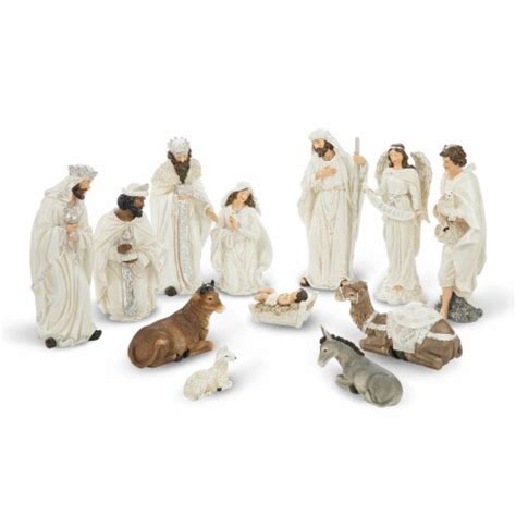 Glitzhome Set Of 12 Oversized Ivory Resin Nativity Figurine Set Set Of