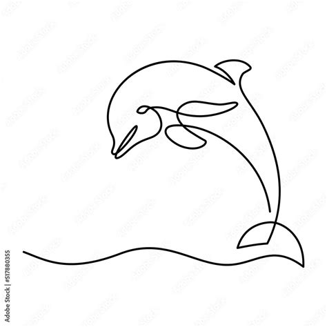 Dolphin in continuous line art drawing style. Dolphin leaping above the ...