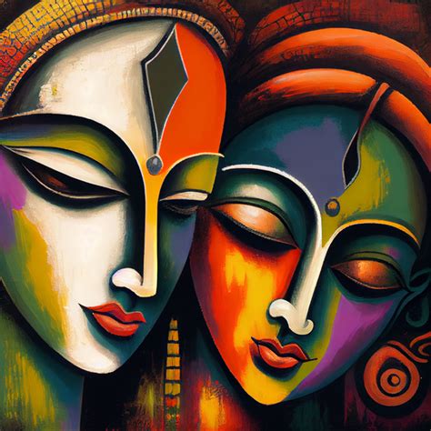 Divine Love in Contemporary Strokes: Radha Krishna Oil Painting Print