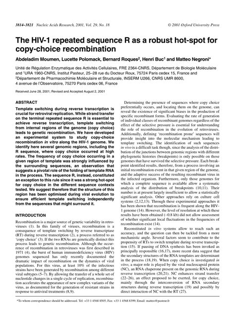 Pdf The Hiv Repeated Sequence R As A Robust Hot Spot For Copy