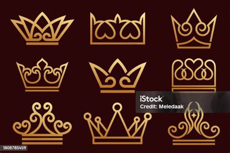 Set Vektor Desain Logo Mahkota Tiara Elegan Yang Indah Untuk Ratu Dan Raja Ilustrasi Stok