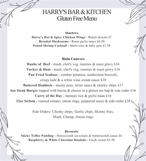 Menus Harrys Bar And Kitchen