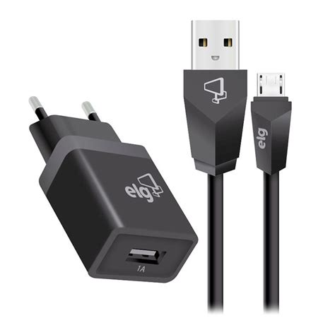 Kit Carregador Micro USB ELG 1m Preto KT510WC Pichau