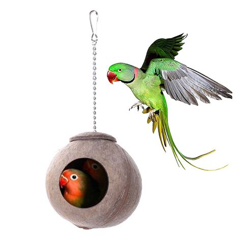 Natural Coconut Shell Bird Nesting House For Lovebirds Parrots Canaries