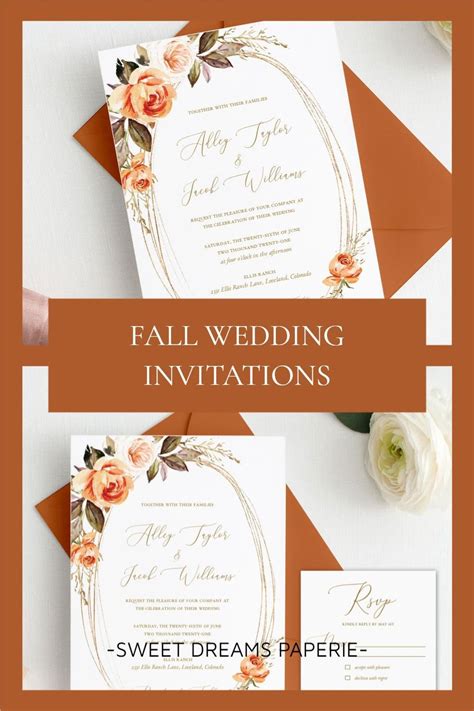 Fall Wedding Invitation Template Burnt Orange Floral Wedding