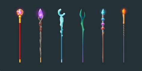 Set Of Magic Staff Walk Sticks Or Wands With Gems 14343429 Vector Art