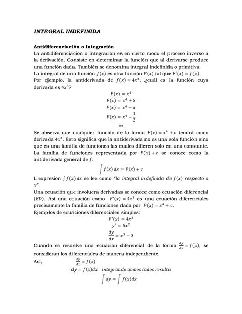 Integrales Por Sustitución Cálculo I Integral Indefinida