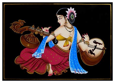 Lady Playing Veena - Nirmal Painting on Wood | Indian art paintings, Painting on wood, India art