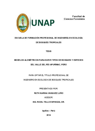 Modelos alométricos para nueve tipos de bosques y especies del valle