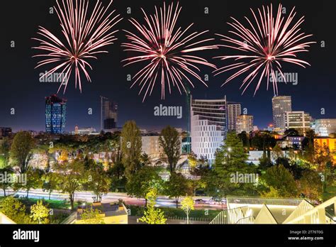 Tirana Skyline Fireworks Stock Photo Alamy