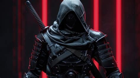 Armored Futuristic Hooded Samurai Premium AI Generated Image