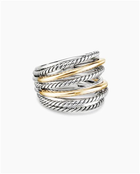 David Yurman Crossover Ring In Sterling Silver With 18K Yellow Gold