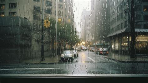 Premium AI Image | Rainy City View Through Glass Window