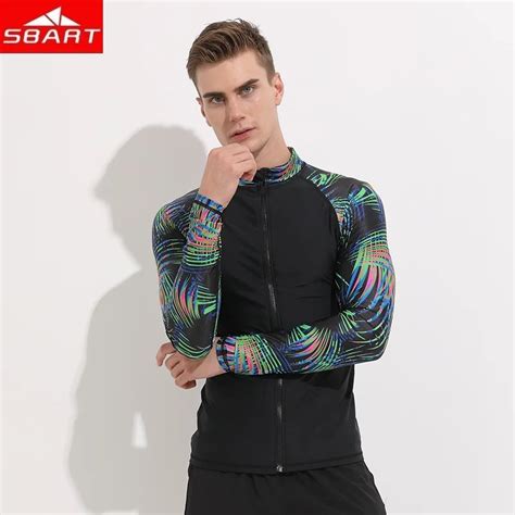 SBART Swim Rash Guard Men Long Sleeve Swim Shirts Anti UV Rashguard