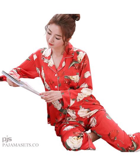 Long Sleeve Printed Female Silky Nightwear For Spring Large Size Lovely