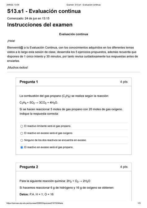 Examen S S Evaluaci N Continua Quimica General Utp Studocu