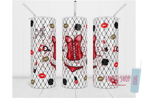 20oz Valentine Tumbler Sexy Bikini Kiss Graphic By Yakkodesign