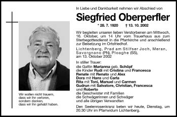 Traueranzeigen Von Siegfried Oberperfler Trauer Bz