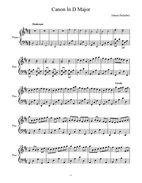 Canon In D Major Sheet Music For Piano Solo