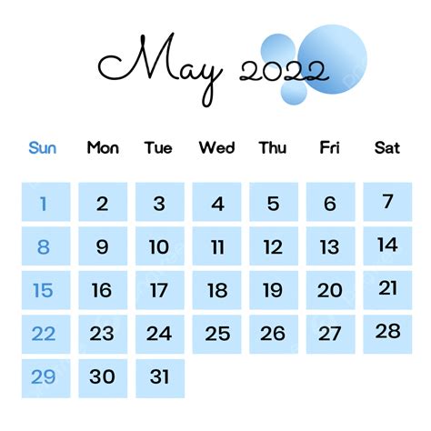 May Calendar Png Picture May 2022 Calendar With Grid And Blue Aesthetic Background May May