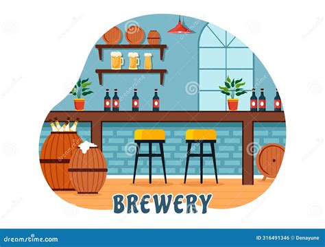 Brewery Production Process Vector Illustration With Beer Tank And