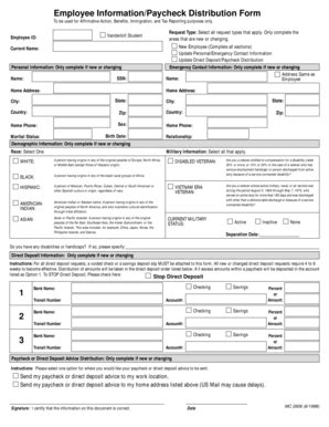 Fillable Online Mc Vanderbilt Employee Information Paycheck